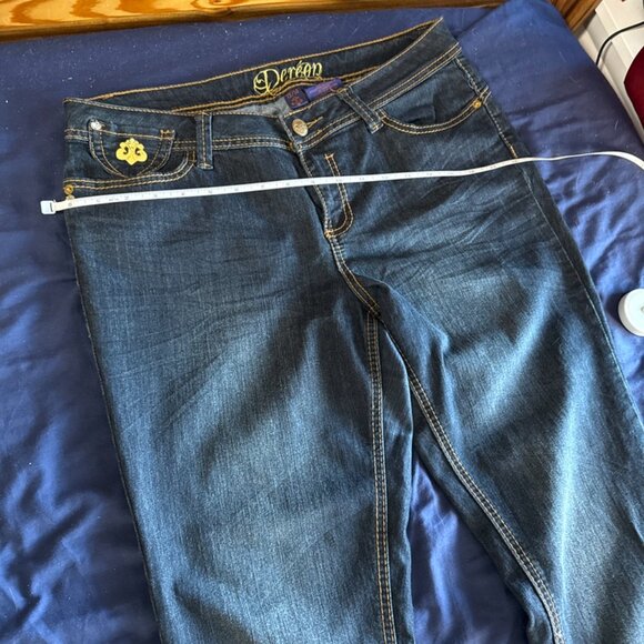 Women's Dereon Jeans Size 13/14 SlimStraight Blue Embossed Pockets - Picture 7 of 7